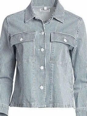 Frame Denim Engineer cotton stripe boxy relaxed trucker denim jacket size XL